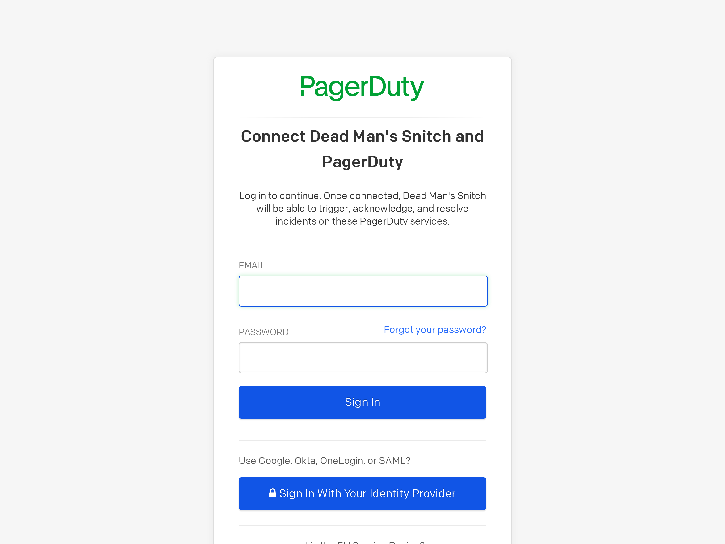 PagerDuty log in screen