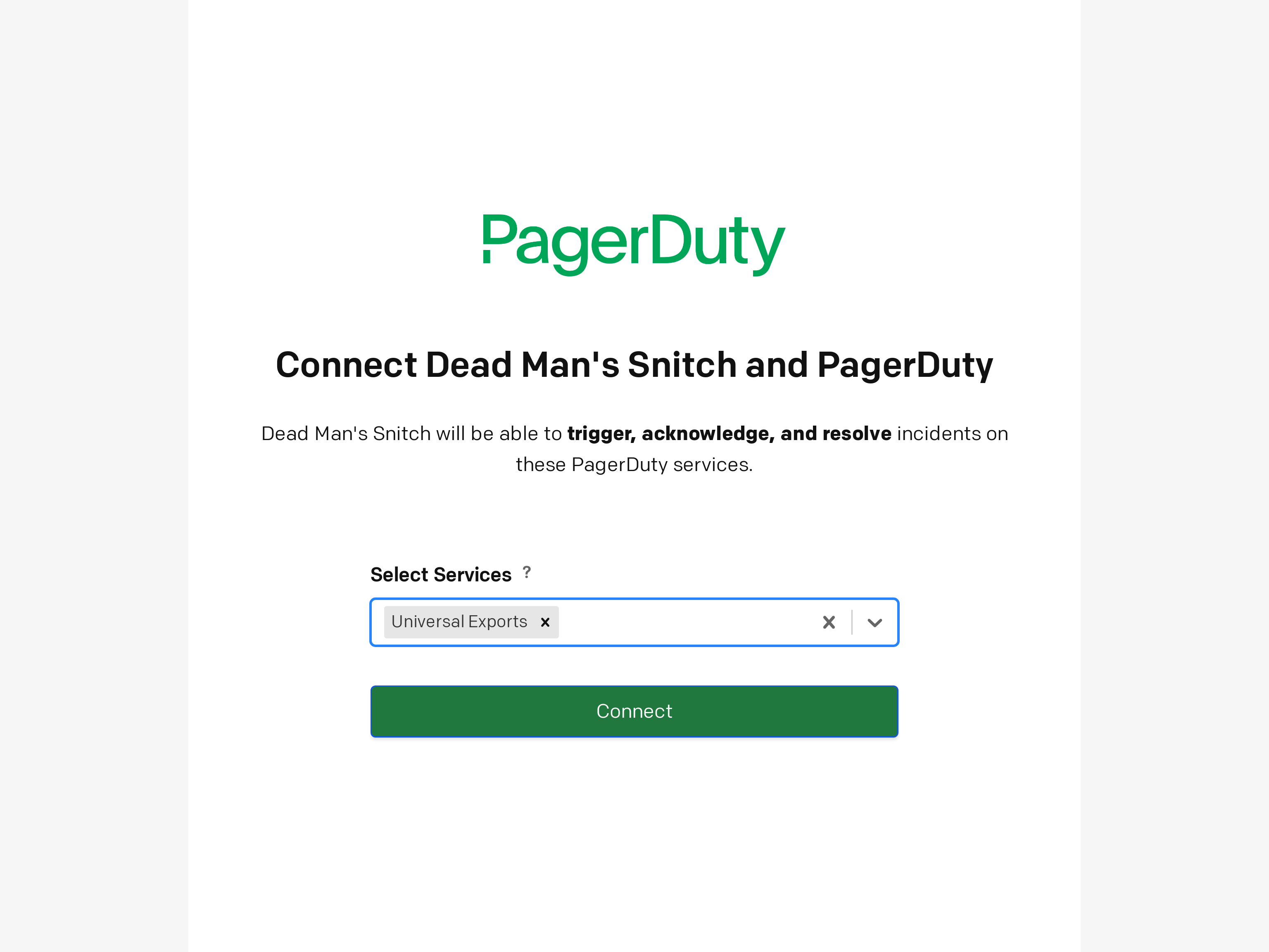 PagerDuty service selection with Universal Exports selected